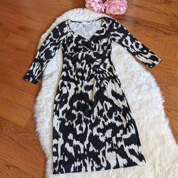 dvf Diane von Furstenberg capela faux wrap look dress black white Ikat - Picture 2 of 14